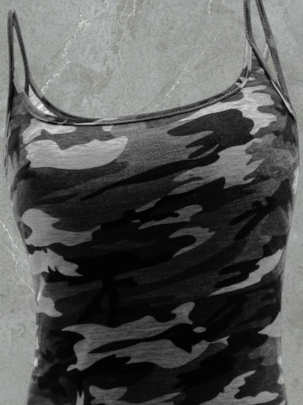 Free | Camo Spaghetti-Strap Cami - Black & Gray